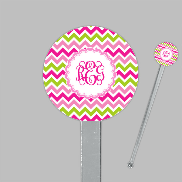 Pink & Green Chevron Clear Plastic 7" Stir Stick - Round - Closeup