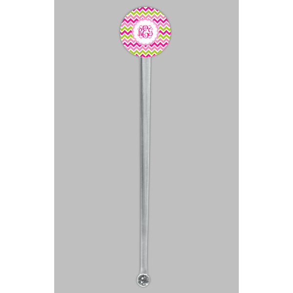 Pink & Green Chevron Clear Plastic 7" Stir Stick - Round - Single Stick