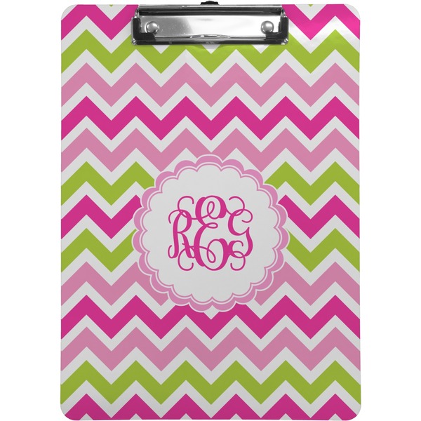 Custom Pink & Green Chevron Clipboard (Letter Size) (Personalized)