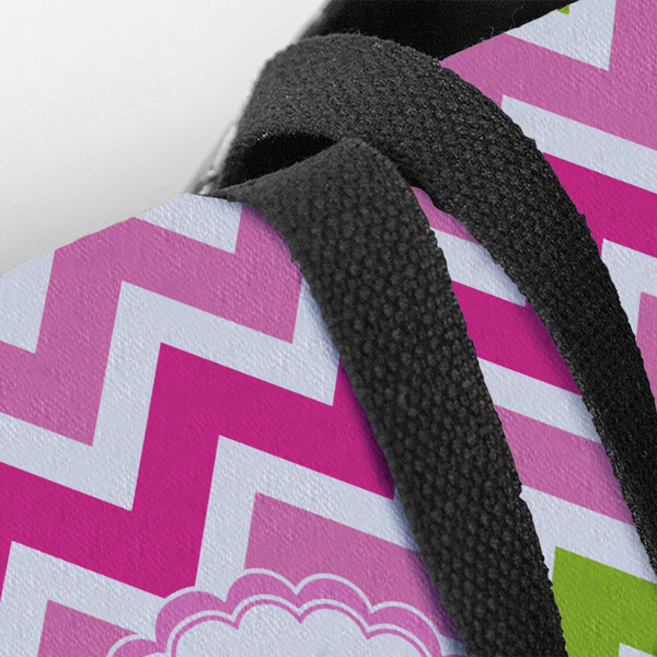 Pink & Green Chevron Closeup of Tote w/Black Handles