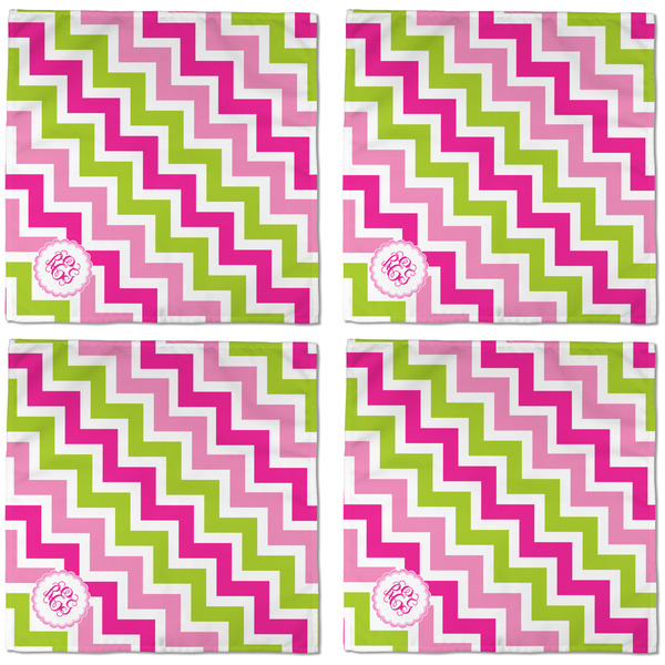 Pink & Green Chevron Cloth Napkins - Personalized Dinner (APPROVAL) Set of 4