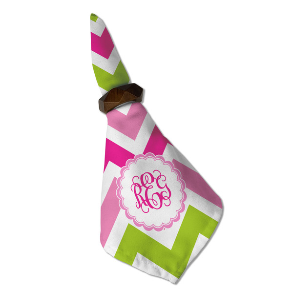 Pink & Green Chevron Cloth Napkins - Personalized Dinner (Folded in Ring) (MAIN)