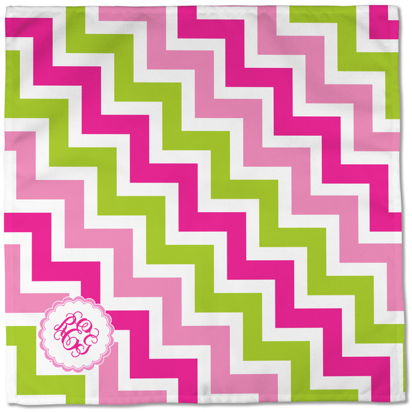 Pink & Green Chevron Cloth Napkins - Personalized Dinner (Full Open)