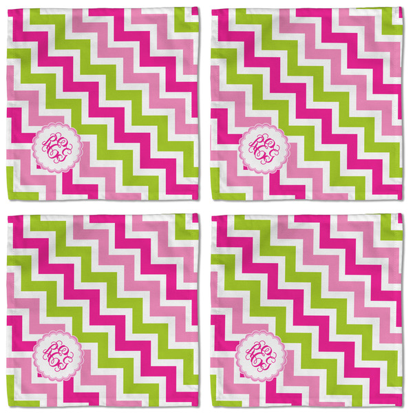 Pink & Green Chevron Cloth Napkins - Personalized Lunch (APPROVAL) Set of 4