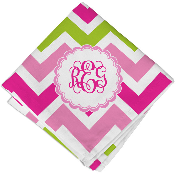 Pink & Green Chevron Cloth Napkins - Personalized Lunch (Folded Four Corners)