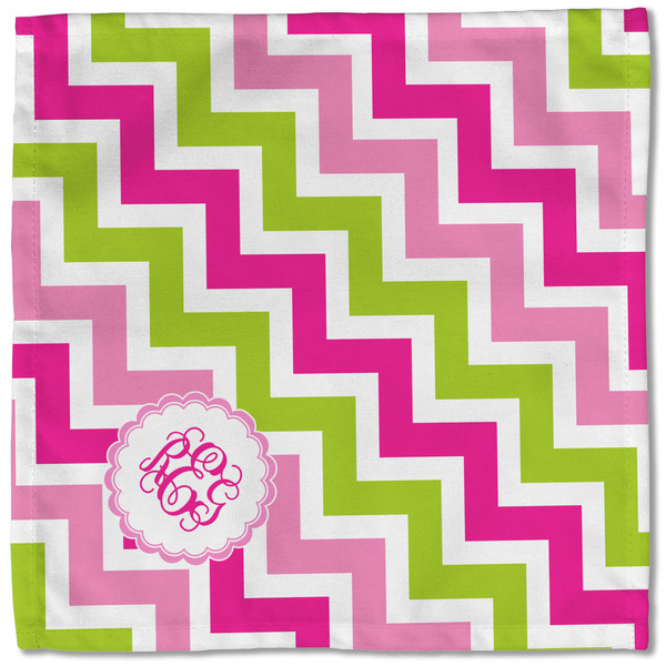 Pink & Green Chevron Cloth Napkins - Personalized Lunch (Single Full Open)