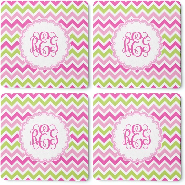 Pink & Green Chevron Coaster Rubber Back - Apvl
