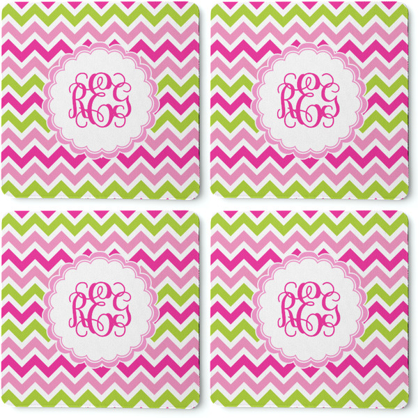 Pink & Green Chevron Coaster Rubber Back - Apvl