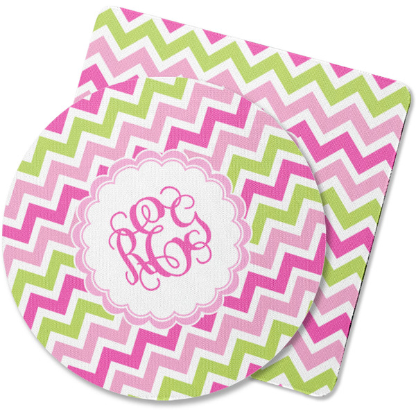 Custom Pink & Green Chevron Rubber Backed Coaster (Personalized)