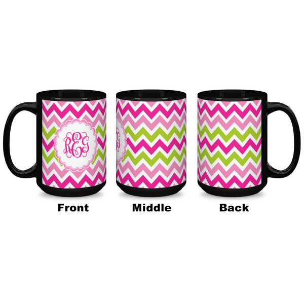 Pink & Green Chevron Coffee Mug - 15 oz - Black APPROVAL