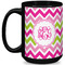 Pink & Green Chevron 15 Oz Coffee Mug - Black (Personalized)
