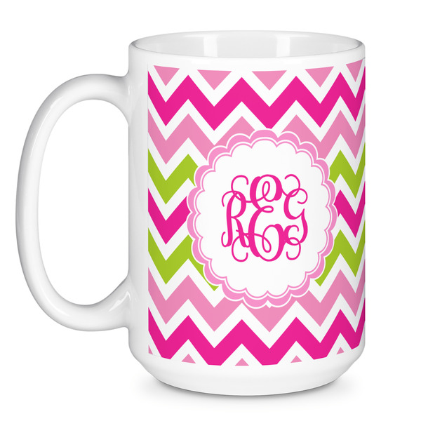 Pink & Green Chevron Coffee Mug - 15 oz - White