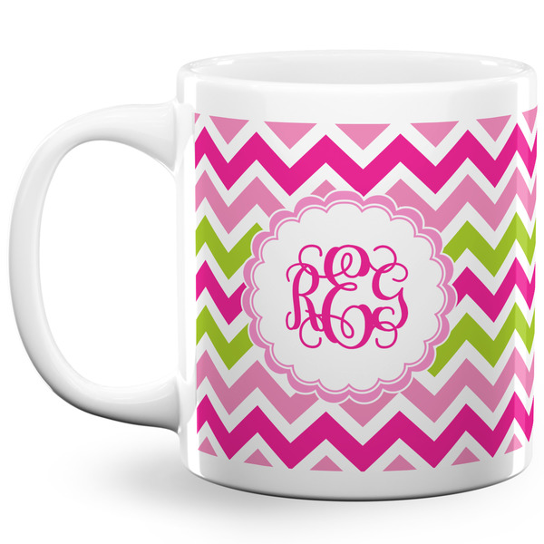 Custom Pink & Green Chevron 20 Oz Coffee Mug - White (Personalized)