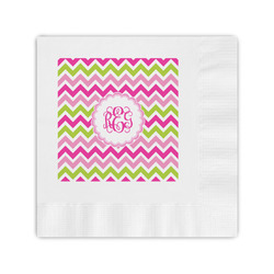 Pink & Green Chevron Coined Cocktail Napkins (Personalized)