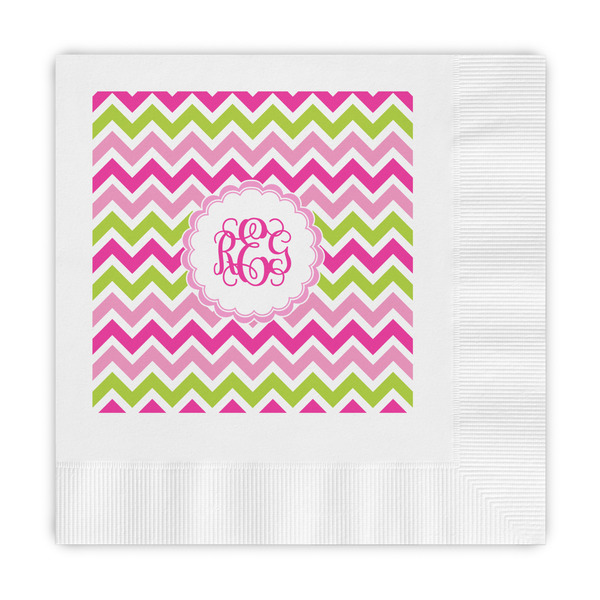 Custom Pink & Green Chevron Embossed Decorative Napkins (Personalized)
