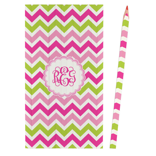 Pink & Green Chevron Colored Pencils - Front View