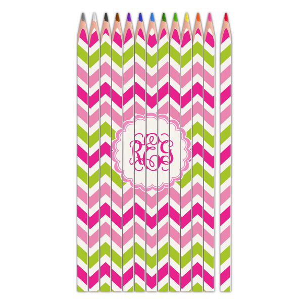 Custom Pink & Green Chevron Colored Pencils (Personalized)