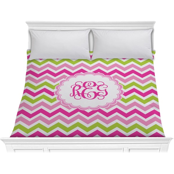Custom Pink & Green Chevron Comforter - King (Personalized)