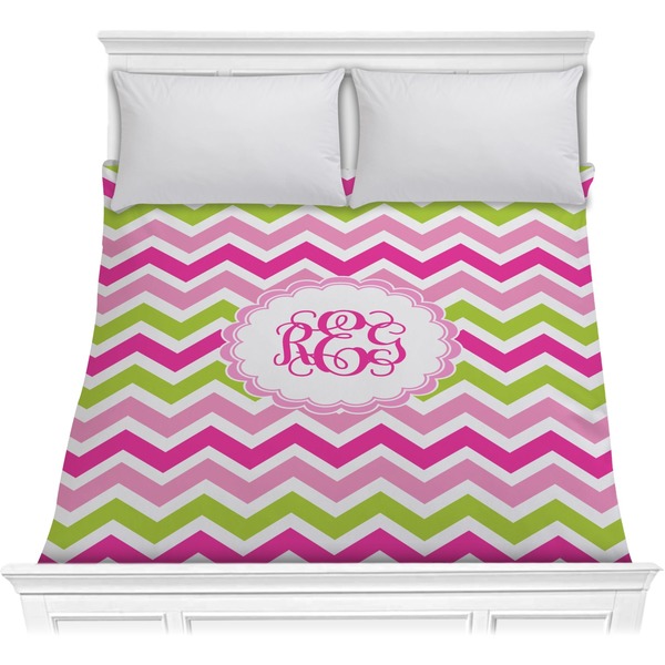 Custom Pink & Green Chevron Comforter - Full / Queen (Personalized)