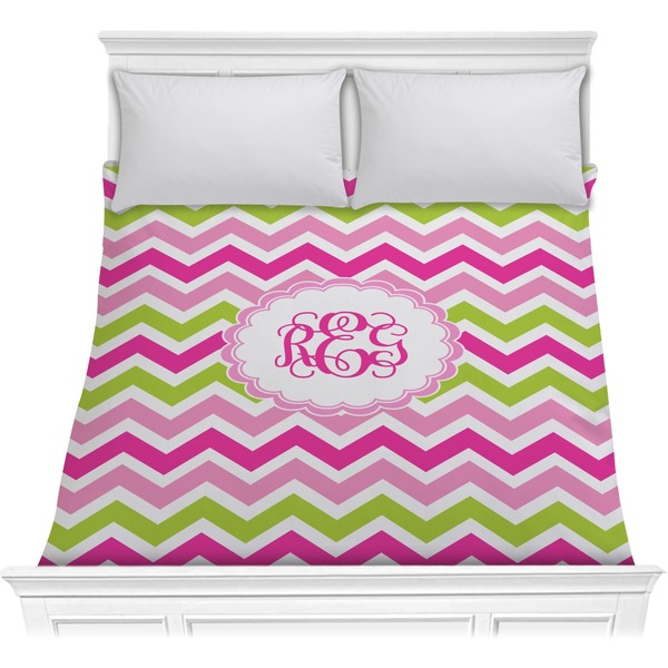 Custom Pink & Green Chevron Comforter - Full / Queen (Personalized)