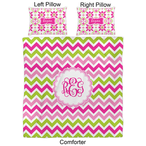 Pink & Green Chevron Comforter Set - Queen - Approval
