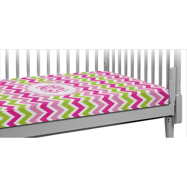 Custom Pink & Green Chevron Crib Fitted Sheet (Personalized)