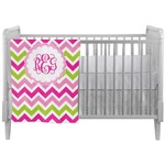 Pink & Green Chevron Crib Comforter / Quilt (Personalized)