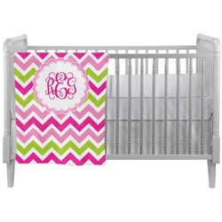 Pink & Green Chevron Crib Comforter / Quilt (Personalized)