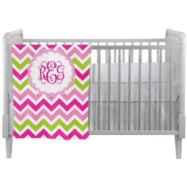 Custom Pink & Green Chevron Crib Comforter / Quilt (Personalized)