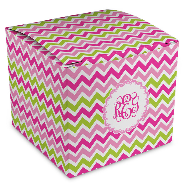 Custom Pink & Green Chevron Cube Favor Gift Boxes (Personalized)