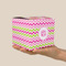 Pink & Green Chevron Cube Favor Gift Box - On Hand - Scale View