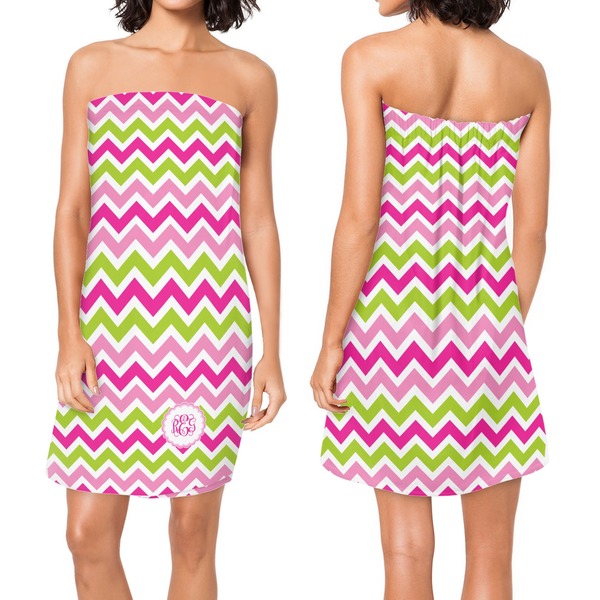 Pink & Green Chevron Custom Bath Wrap - Front & Back View