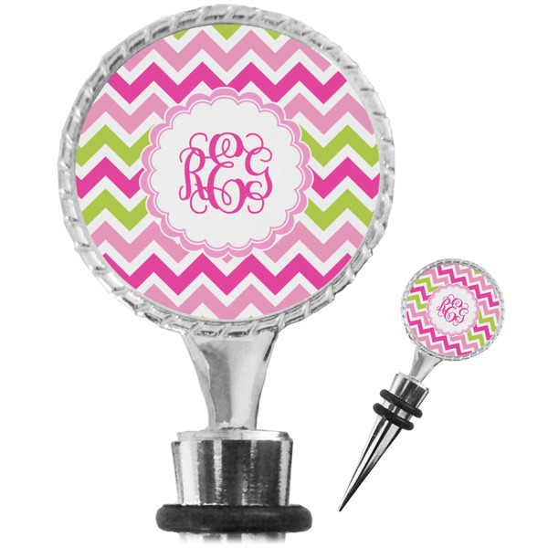 Custom Pink & Green Chevron Wine Bottle Stopper (Personalized)