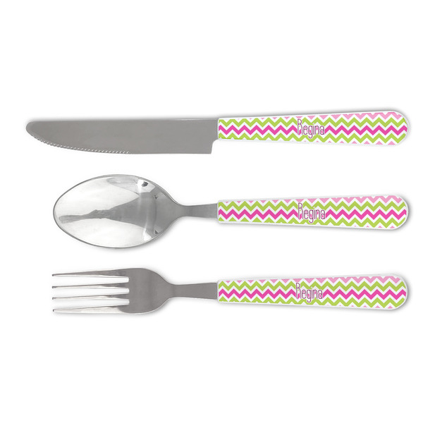 Custom Pink & Green Chevron Cutlery Set (Personalized)