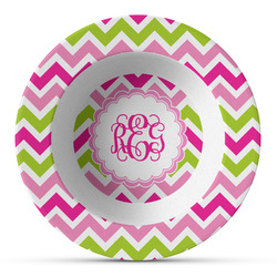 Pink & Green Chevron Plastic Bowl - Microwave Safe - Composite Polymer (Personalized)