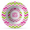 Pink & Green Chevron Plastic Bowl - Microwave Safe - Composite Polymer (Personalized)