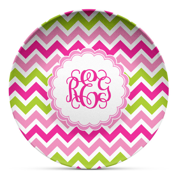 Custom Pink & Green Chevron Microwave Safe Plastic Plate - Composite Polymer (Personalized)
