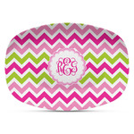 Pink & Green Chevron Plastic Platter - Microwave & Oven Safe Composite Polymer (Personalized)