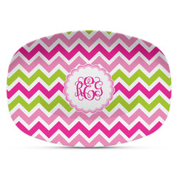 Pink & Green Chevron Plastic Platter - Microwave & Oven Safe Composite Polymer (Personalized)