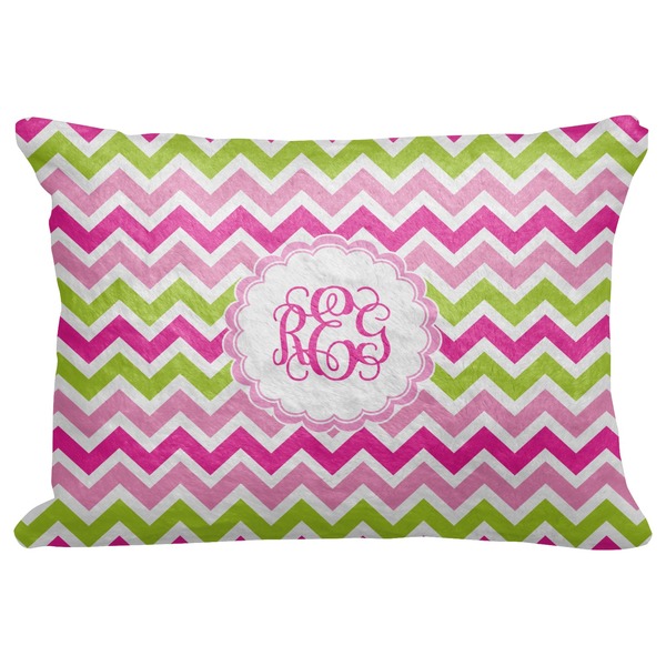 Custom Pink & Green Chevron Decorative Baby Pillowcase - 16"x12" (Personalized)