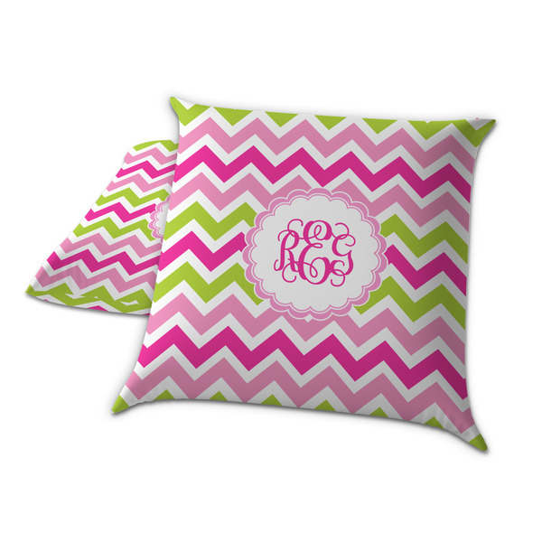 Pink & Green Chevron Decorative Pillow Case - TWO