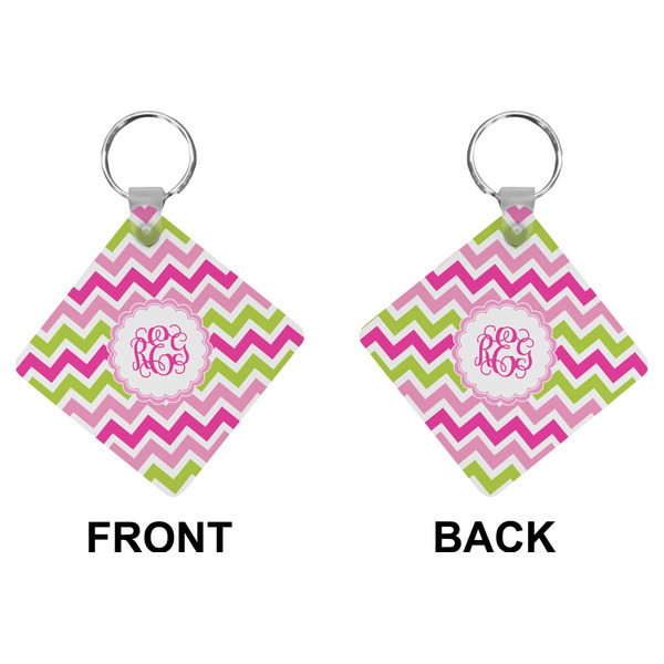 Pink & Green Chevron Diamond Keychain (Front + Back)
