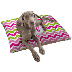 Pink & Green Chevron Dog Bed - Large w/ Monogram