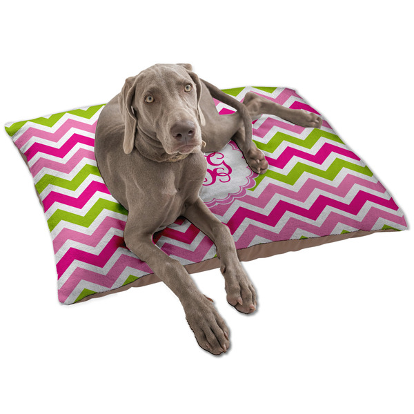 Custom Pink & Green Chevron Dog Bed - Large w/ Monogram