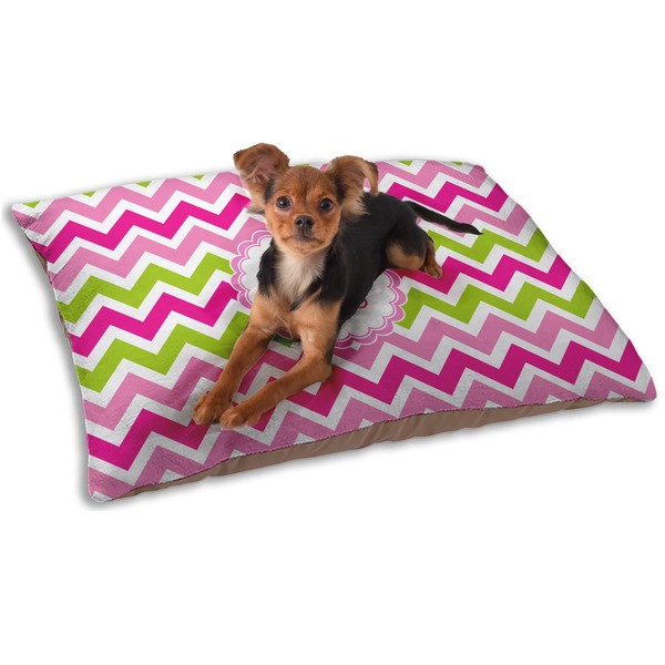 Custom Pink & Green Chevron Dog Bed - Small w/ Monogram