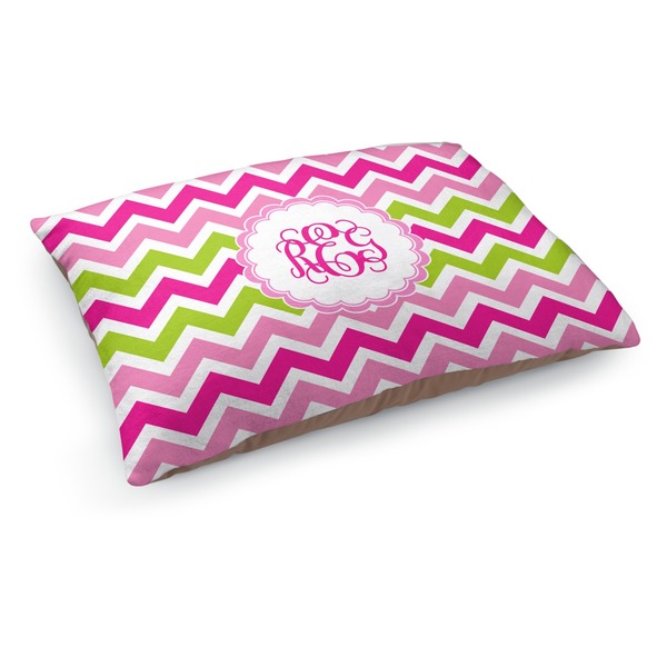 Custom Pink & Green Chevron Dog Bed - Medium w/ Monogram