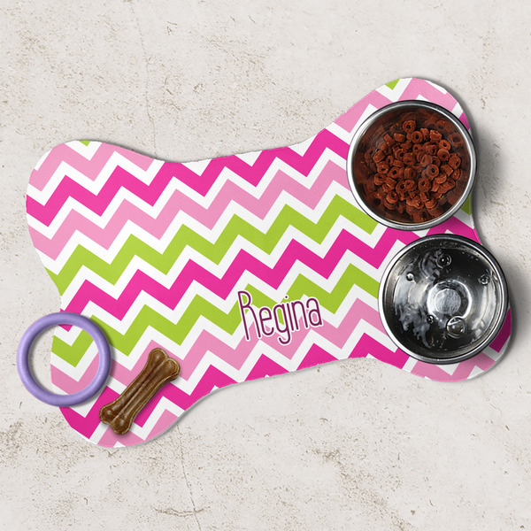 Pink & Green Chevron Dog Bone Shaped Mat Lifestyle