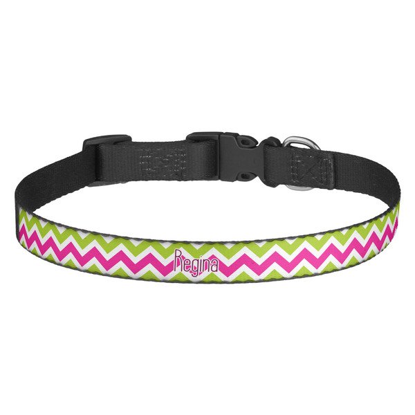 Custom Pink & Green Chevron Dog Collar (Personalized)