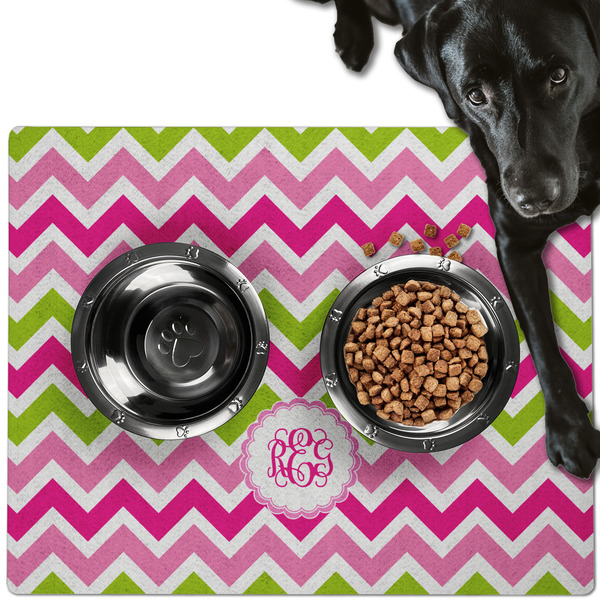 Pink & Green Chevron Dog Food Mat - Large LIFESTYLE