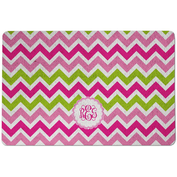 Custom Pink & Green Chevron Dog Food Mat w/ Monogram